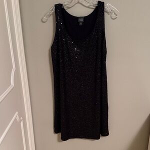 Eileen Fisher Black Silk Sequin Mini Dress